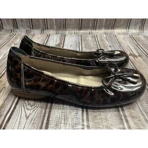 Eneka Women’s Patent Leather Ballet Flats Animal Print Brown Black Comfort Sz 9
